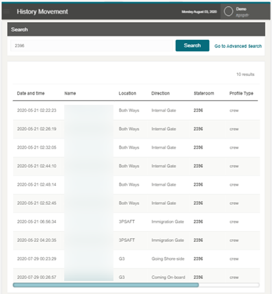 This figure shows the History Movement Page This figure shows the History Movement Page