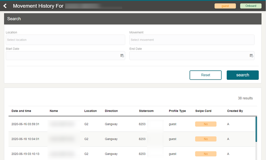 This figure shows the Recent Movement History page