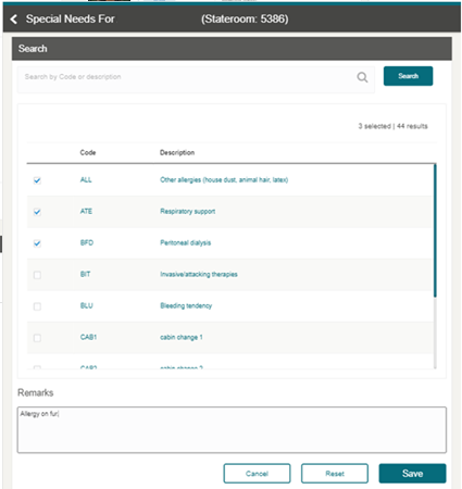 This figure shows the Special Need Request Page
