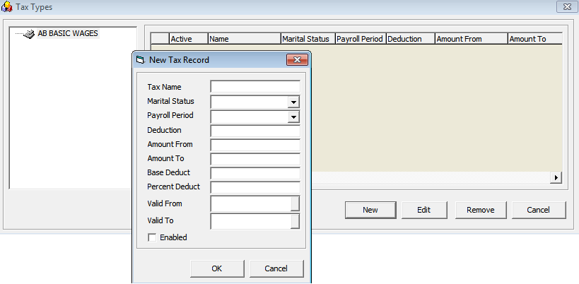 The figure shows the Tax Types form.