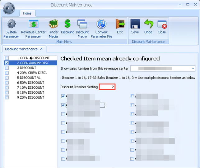 This figure shows the ISL Discount Itemizer Setting