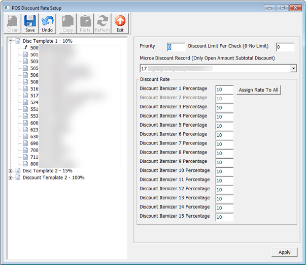 This figure shows the POS Discount Rate Setup