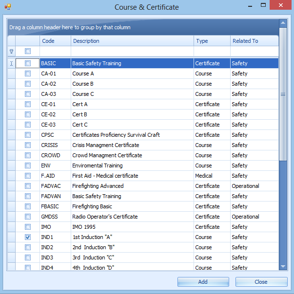 This figure shows the Course and Certification Selection.