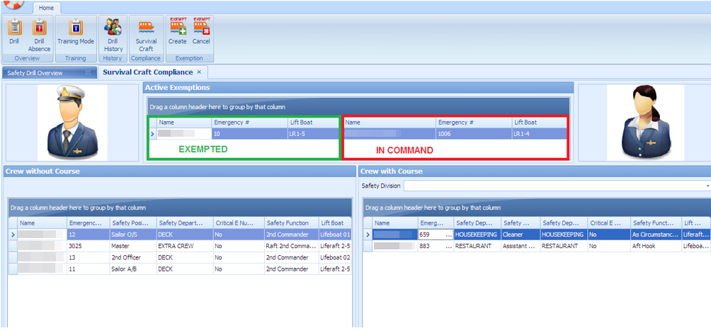 This figure shows the active exemption list in Survival Craft Compliance.