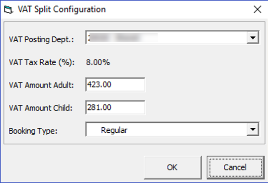 This figure shows the VAT Split Configuration window.