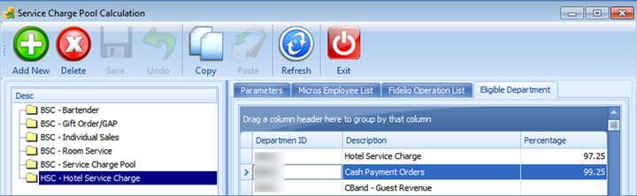 This figure shows the Service Charge Pool Calculation window.