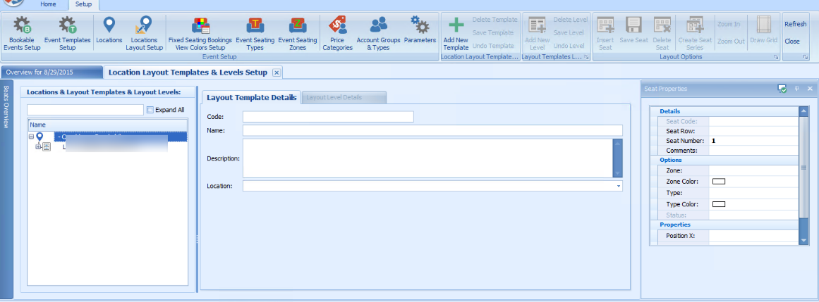 This figure shows the Layout Template Setup Form