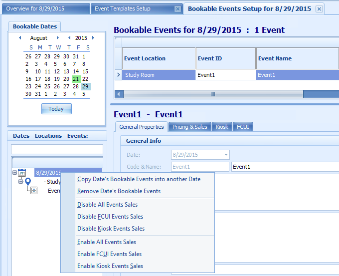 This figure shows the options available in Ticketing by Date Level.