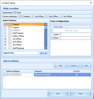 This figure shows the T&A Location Setup window.