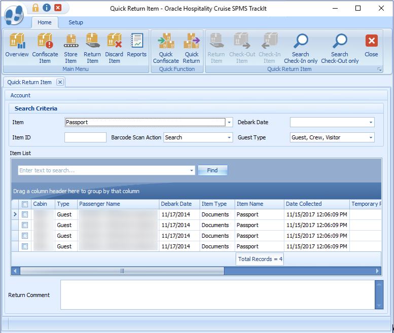 This figure shows the Quick Return Item