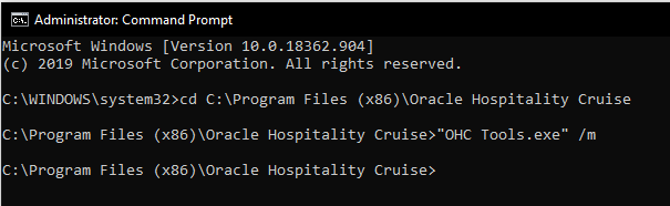 This figure shows the Windows Command to launch OHC Tools Migration mode. This figure shows the Windows Command to launch OHC Tools Migration mode.