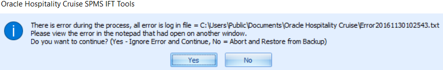 This figure shows the error confirmation and the location of the log file.