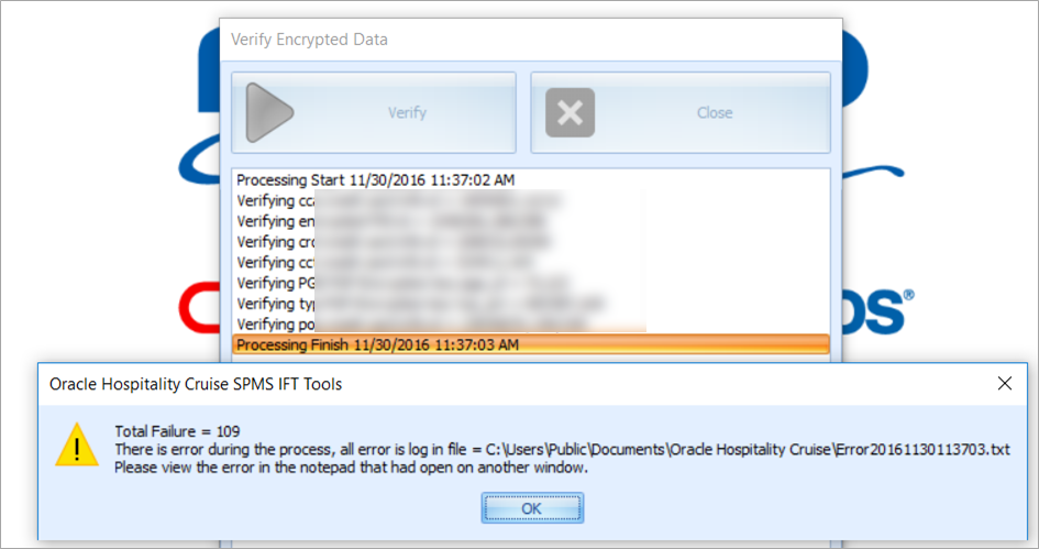 This figure shows the number of data verified and location of the log file.