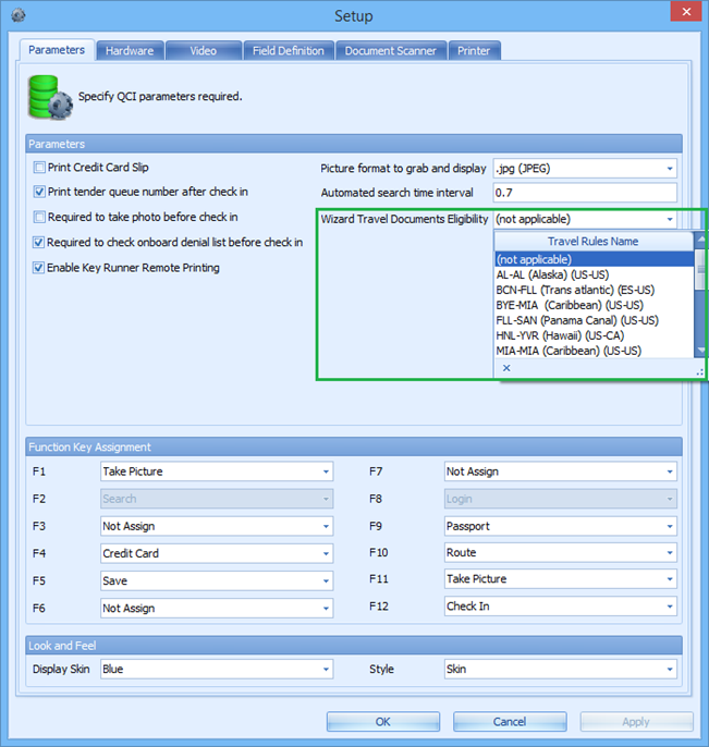 This figure shows the setup window of travel rules eligibility. This figure shows the setup window of travel rules eligibility.