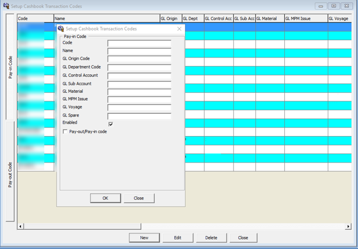 This figure shows the Cashbook Transaction Codes