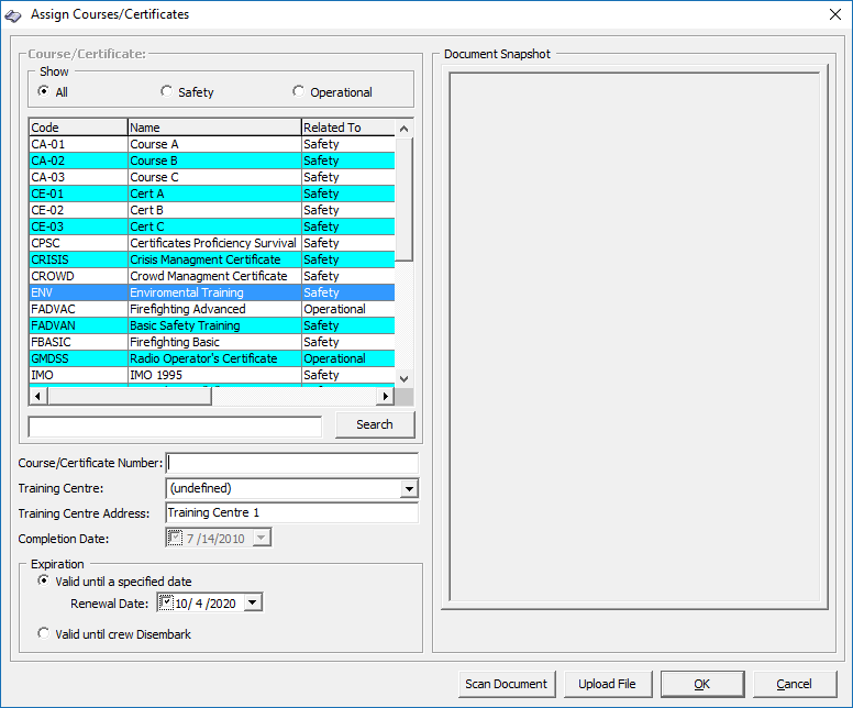 This figure shows the Certificate Assignment Window