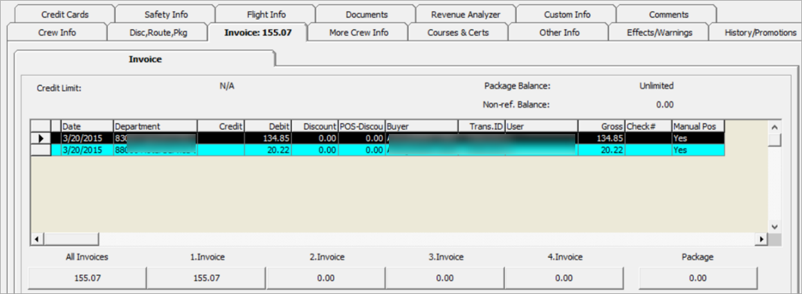 This figure shows the Package Plan Invoice Window