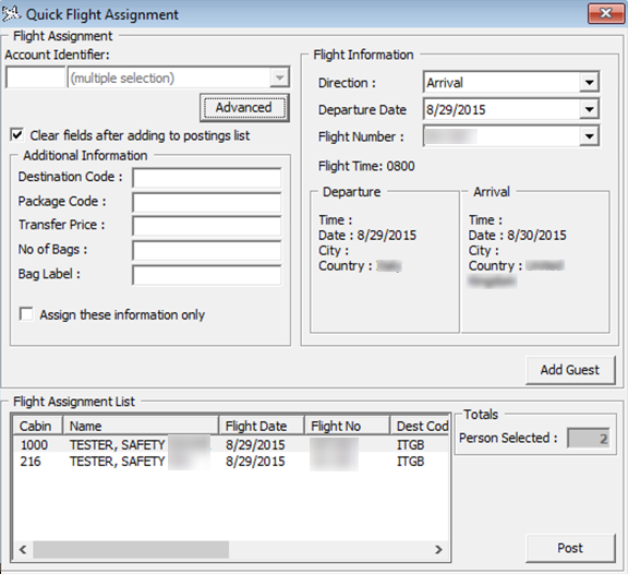 This figure shows the Quick Flight Assignment