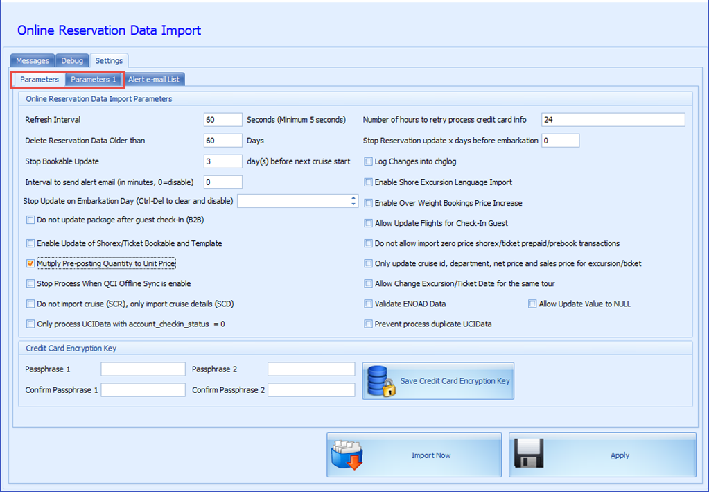 This figure shows the DGS Resonline Parameters and Parameters 1 tabs.