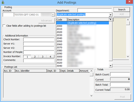 This figure shows the Add Gift Card Posting in Management module