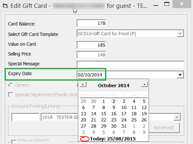 This figure shows the Edit Gift Card Expiry Date