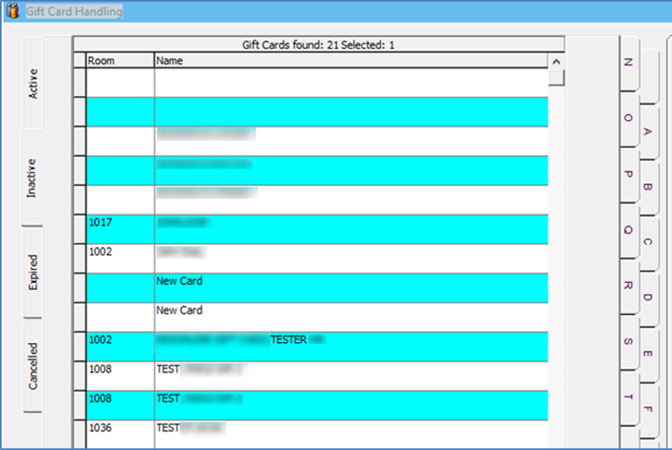 This figure shows the Gift Card Account Listing