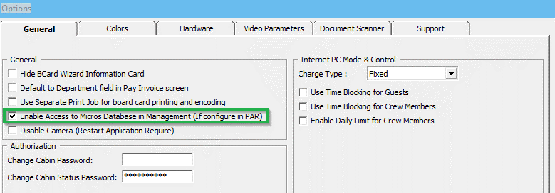 This figure shows the Management, Options Setup