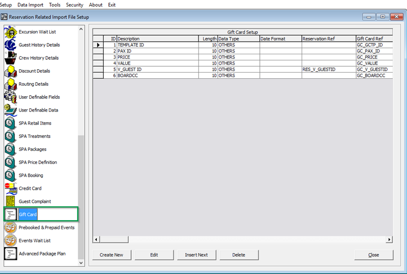 This figure shows the OHC Data Import — Gift Card