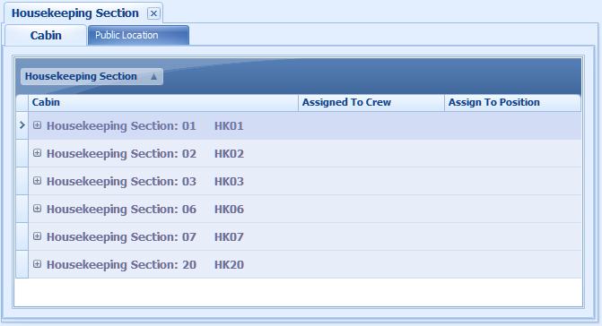 The figure shows the Housekeeping Section Setup window, Public Location tab.