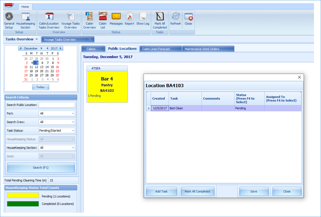 The figure shows the Voyage Tasks Overview window, with a created location.