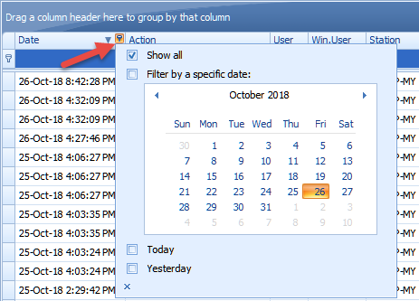 The figure shows the User Log Custom Filters window.