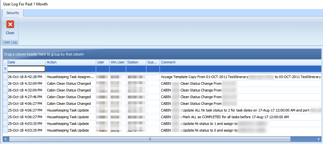 The figure shows the User Log for the past one month.