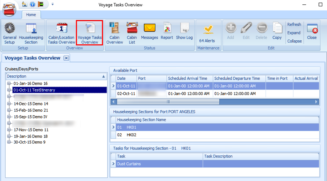 The figure shows the Voyage Task Overview window.