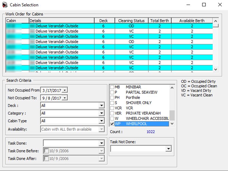 This figure shows the Cabin Selection Criteria