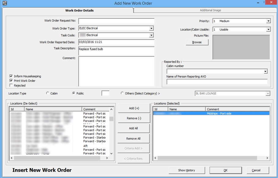 This figure shows the Add new Work Order Form