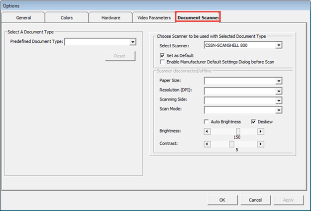 This figure shows the Options Menu, Document Scanner