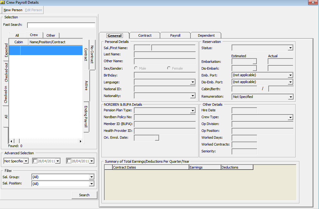 The figure shows the Classic Crew Payroll Details Information window.