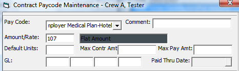 The figure shows the Contract Pay code Maintenance form where you can create Health Coverage without Dependents.