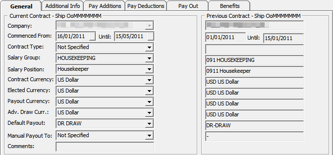 The figure shows the General tab of the Multiple Contract function.