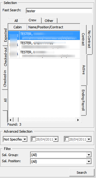 The figure shows the Crew Search Panel.