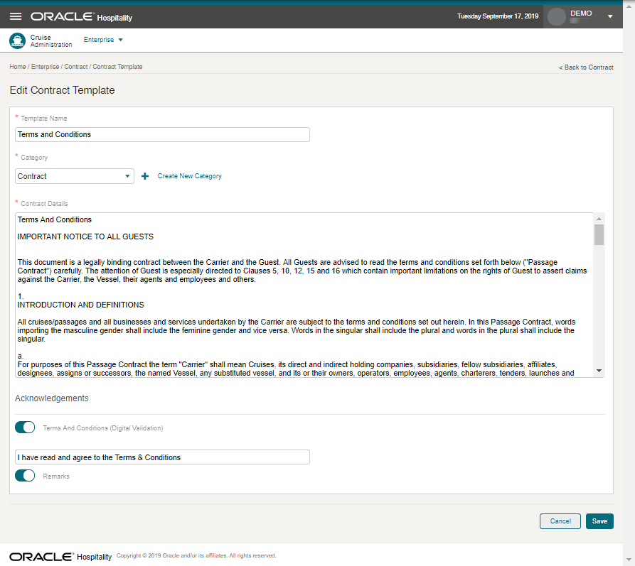 This figure shows the edit page of Contract Template.