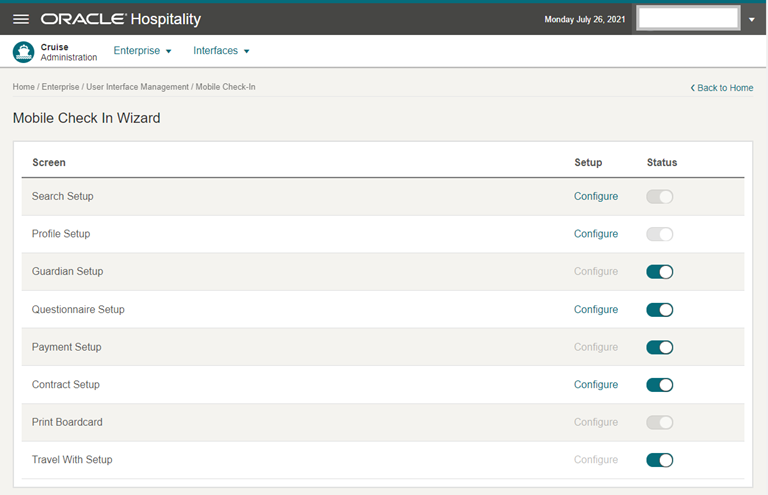 This figure shows the Mobile Check-In Setup page.
