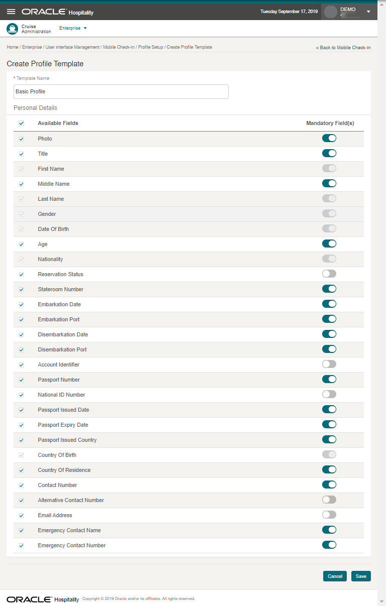 This figure shows the creation page of Profile Template