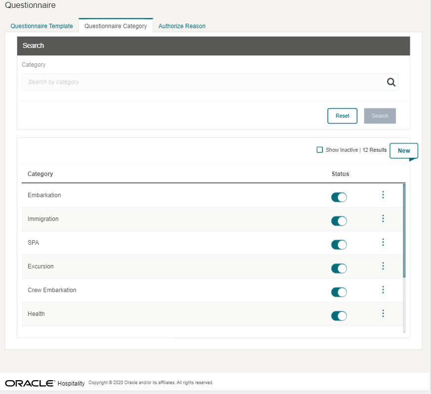 This figure shows the Questionnaire Category List This figure shows the Questionnaire Category List