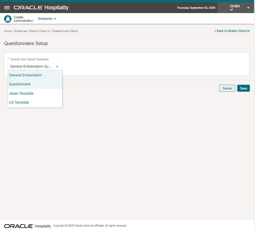 This figure shows the Questionnaire Setup Page