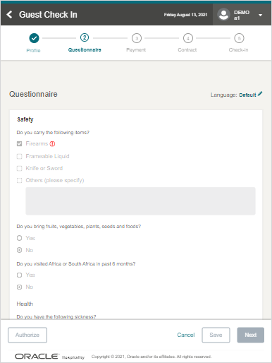 This figures shows the Questionnaire Pending Authorization