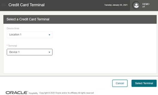 This figure shows the Credit Card Terminal Selection This figure shows the Credit Card Terminal Selection