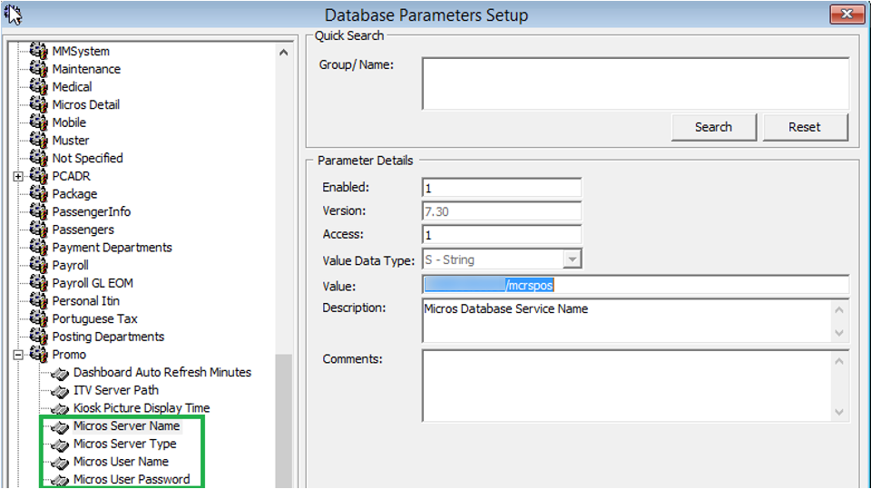 This figure shows the MICROS Database Connection