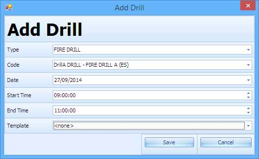 This figure shows the Add Drill window, where the drill information is added. This figure shows the Add Drill window, where the drill information is added.