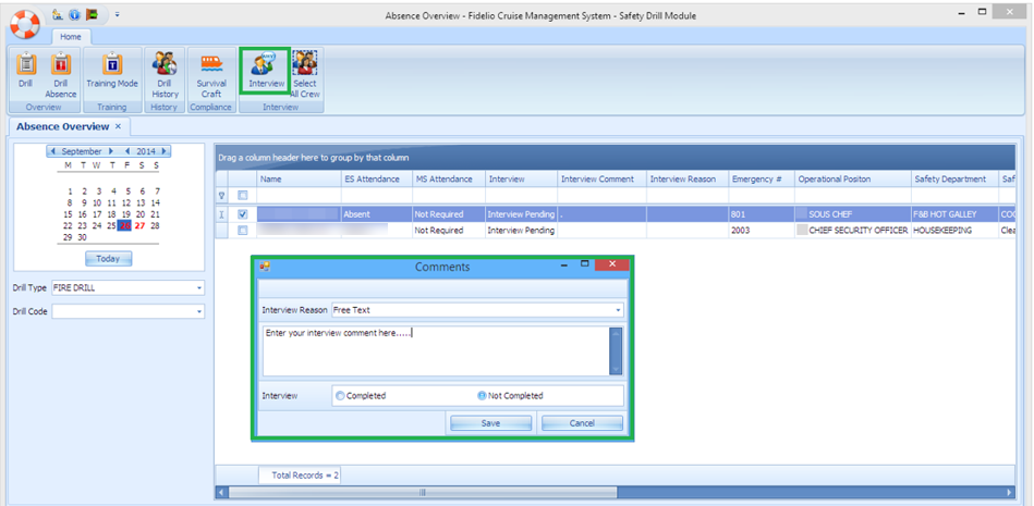 This figure shows the Drill Absence Overview window. This figure shows the Drill Absence Overview window.